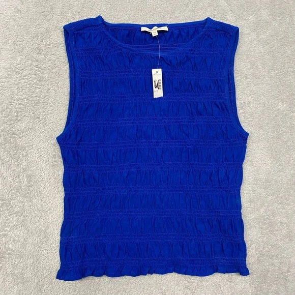Madewell Top Womens XS Blue Smocked Boatneck Tank Brilliant Sapphire NV912 - Picture 5 of 12